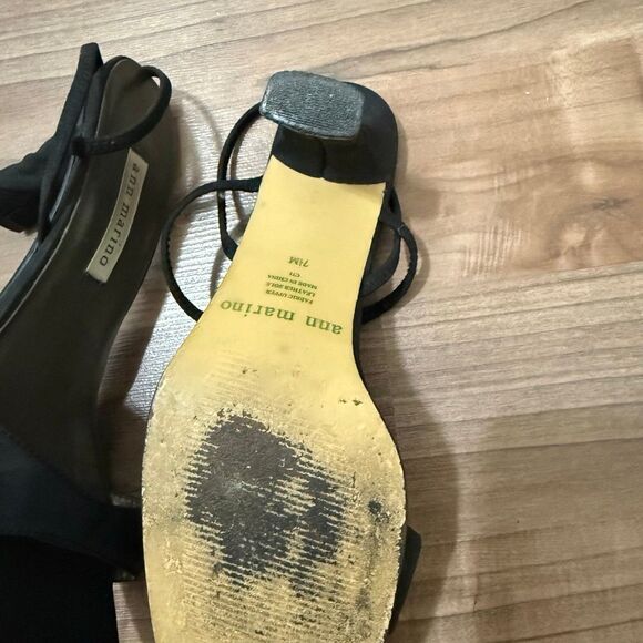 Ann Marino Y2K Black Fabric Square Strappy Sandal Heels Open Toe Kitten Mule 7.5 - Picture 8 of 8